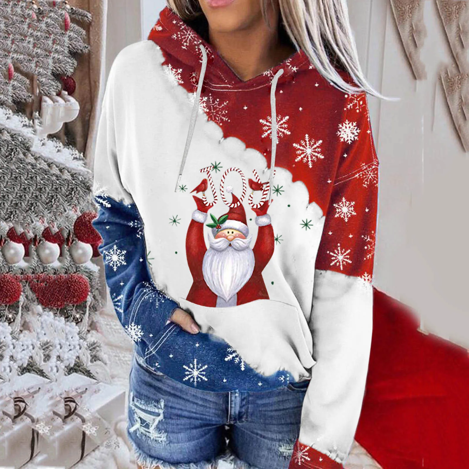 

Christmas Print Hooded Sweatshirts Women Long Sleeve Pullover Tops Casual Oversized Hoodies Autumn Winter Warm Pullovers#fs