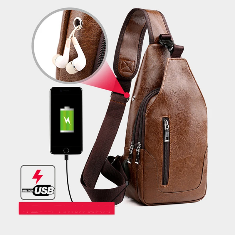 

Brand Messenger Bag Leather Men Chest Bag Vintage Crossbody Shoulder Bag New Men's Business Sling Bags Male Casual Chest Pack