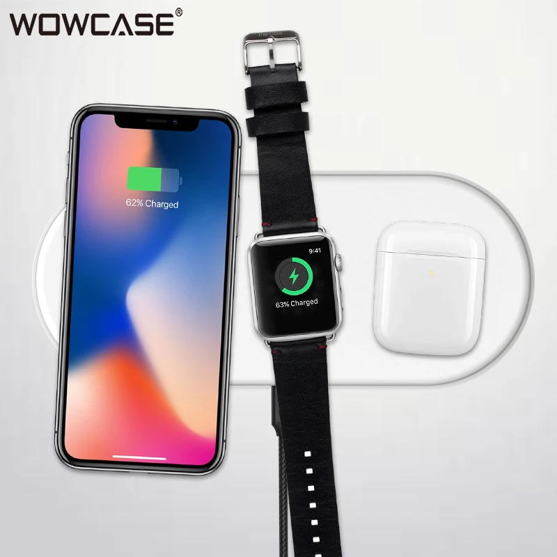 Беспроводное зарядное устройство 3 в 1 Qi для Airpods Pro iWatch iPhone 11 Xs Max 8 Plus двойная