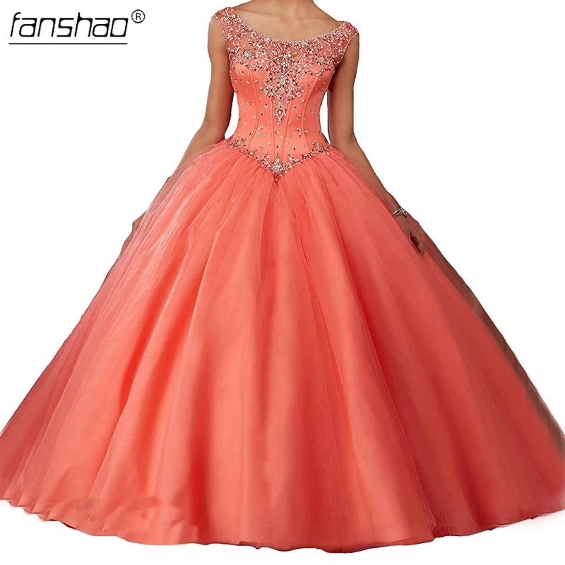 Женское платье без рукавов Fanshao Коралловое бальное с глубоким вырезом расшитое