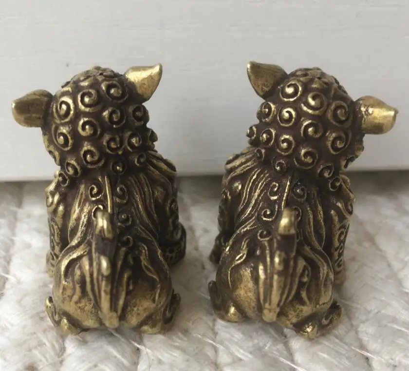 Пара китайских Бронзовых Статуй фэн шуй из чистой латуни дух зла статуя