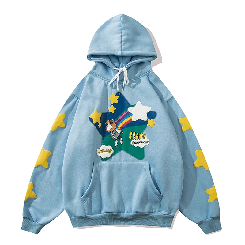 

Women Harajuku Fleece Hoodie Cartoon Star Bear Print Sweatshirt Japanese Casual Oversized Pullove High Street Tops Autum Winter