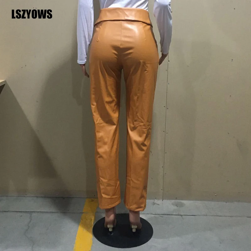 

Fashion Women PU Faux Leather Pants Solid Casual Zipper High Waist Pencil Pants Elegant Workwear Office Lady Long Pants Trousers