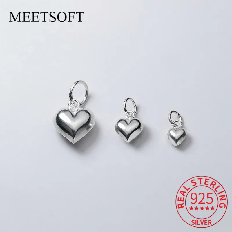 

MEETSOFT 100% Silver Glossy Heart Charm Plain Silver Pendant DIY Necklace Accessory Handmade Bracelet Jewelry Making Finding
