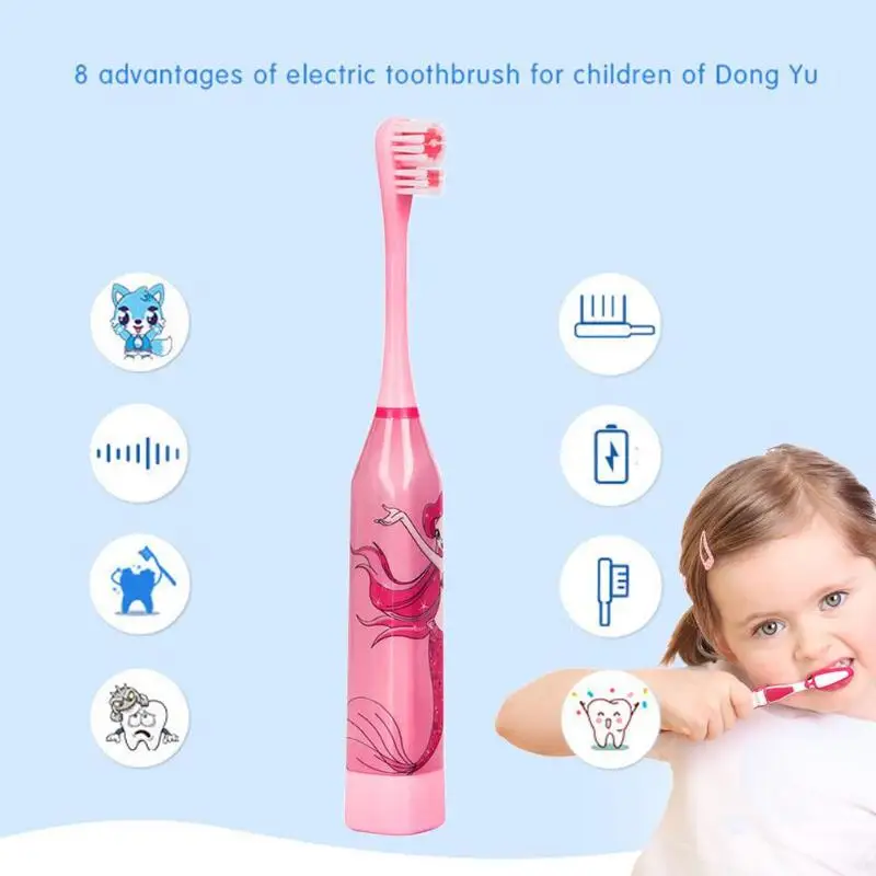 kids Electric Toothbrush Cartoon Pattern Double-sided Tooth Brush Teeth for Kids with 2pcs Replacement Head | Бытовая техника