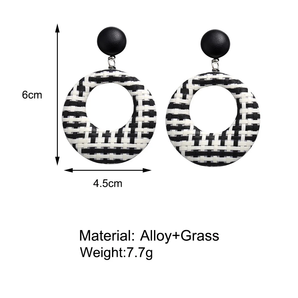 Женские винтажные серьги подвески круглые геометрические с плетением из соломы