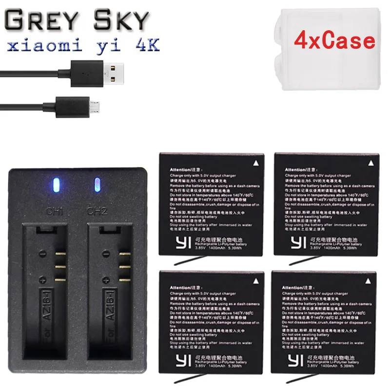 Для Xiaomi Yi 4K 4K+ Yi lite, 1400Mah 2 шт батарея+ Xiao Yi 2 двойной зарядное устройство для спорта Yi 4K Аксессуары для экшн-камеры