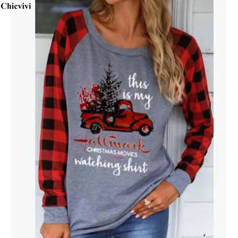 

2021 Plaid Christmas Women Hoodie Sweatshirts Harajuku Crewneck Full Sleeves Pullover Tops Casual Oversized Streetwear