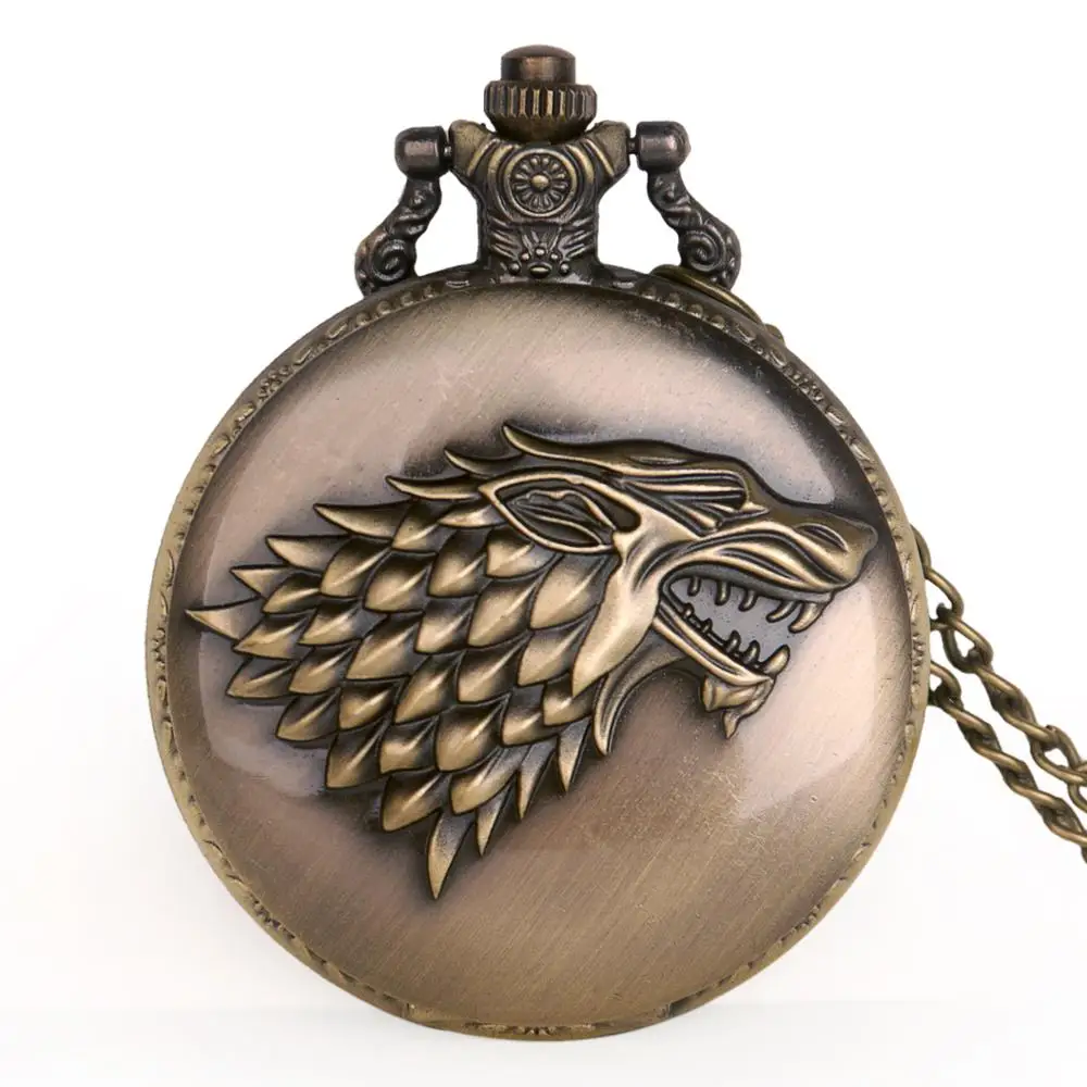 Новые модные кварцевые карманные часы с потрясающим волком огнем и кровом для