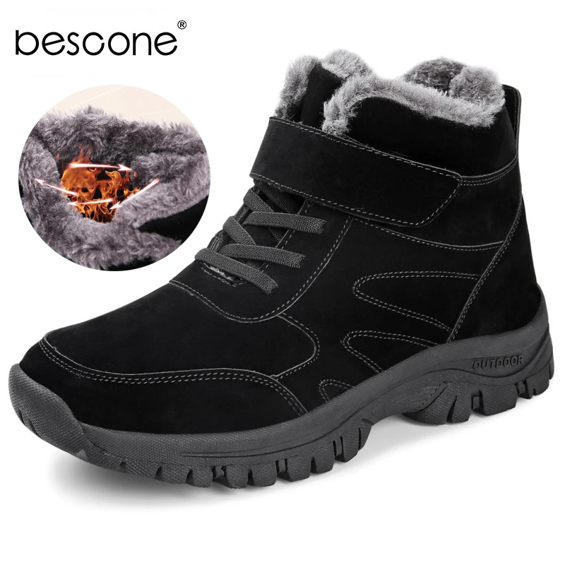 BESCONE/мужские зимние ботинки теплые кожаные с плюшевой подкладкой