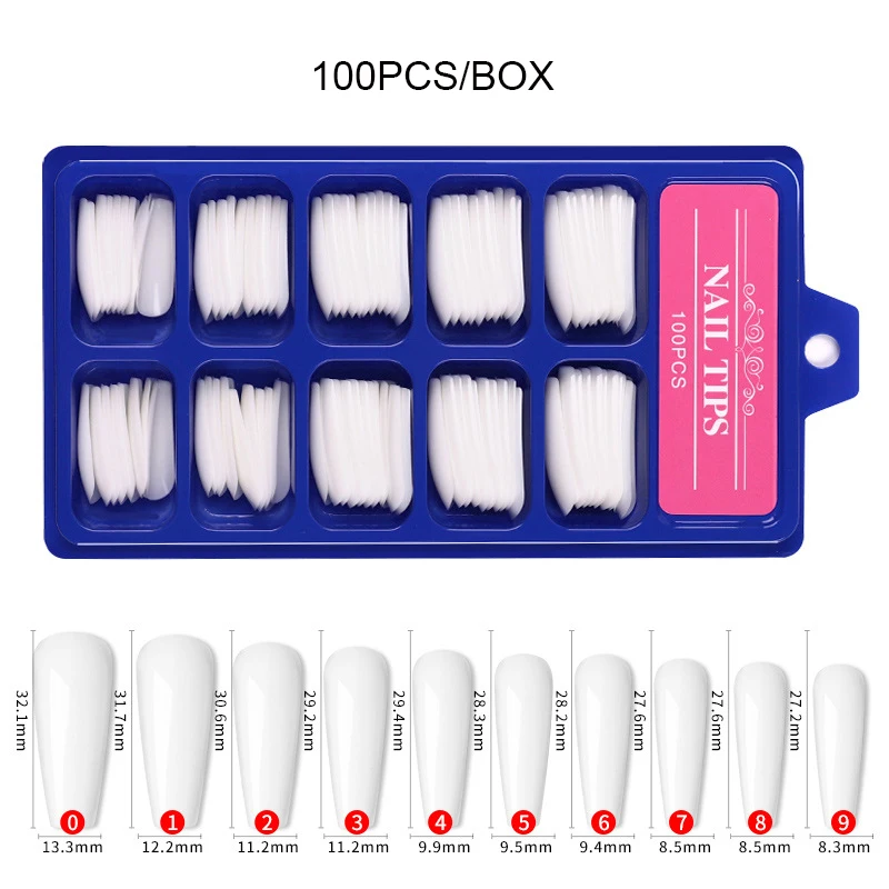 100 шт. накладные ногти для французского маникюра с коробкой длинный гроб розовый