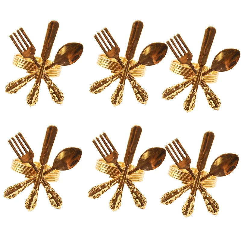 6 Pack Creative Napkin Buckle Fork Knife Spoon Silver Rings Tableware Holder for Wedding Party Table Decoration | Дом и сад