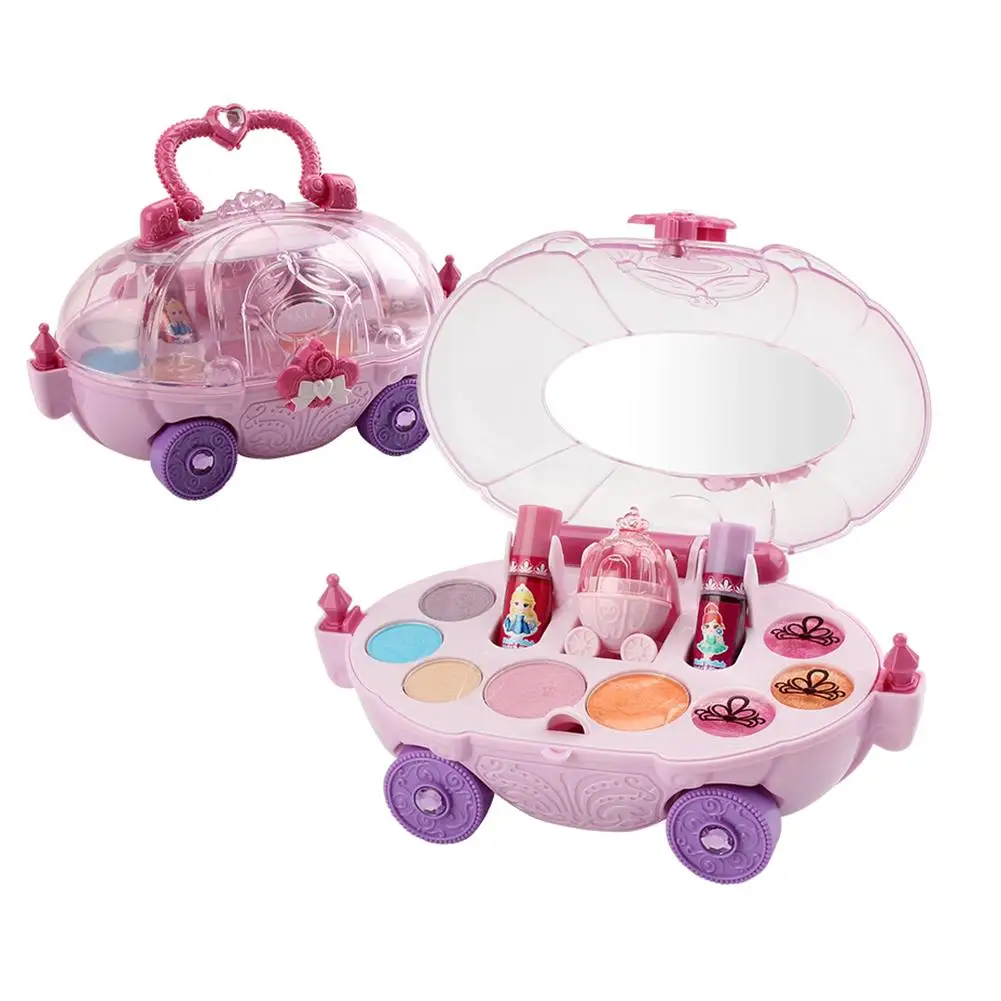 Girls Beauty Makeup Tool Sets Cosmetic Kits Non-toxic Pretend Play Toy With Handle Car Shape Storage Box Christmas Gifts Toys