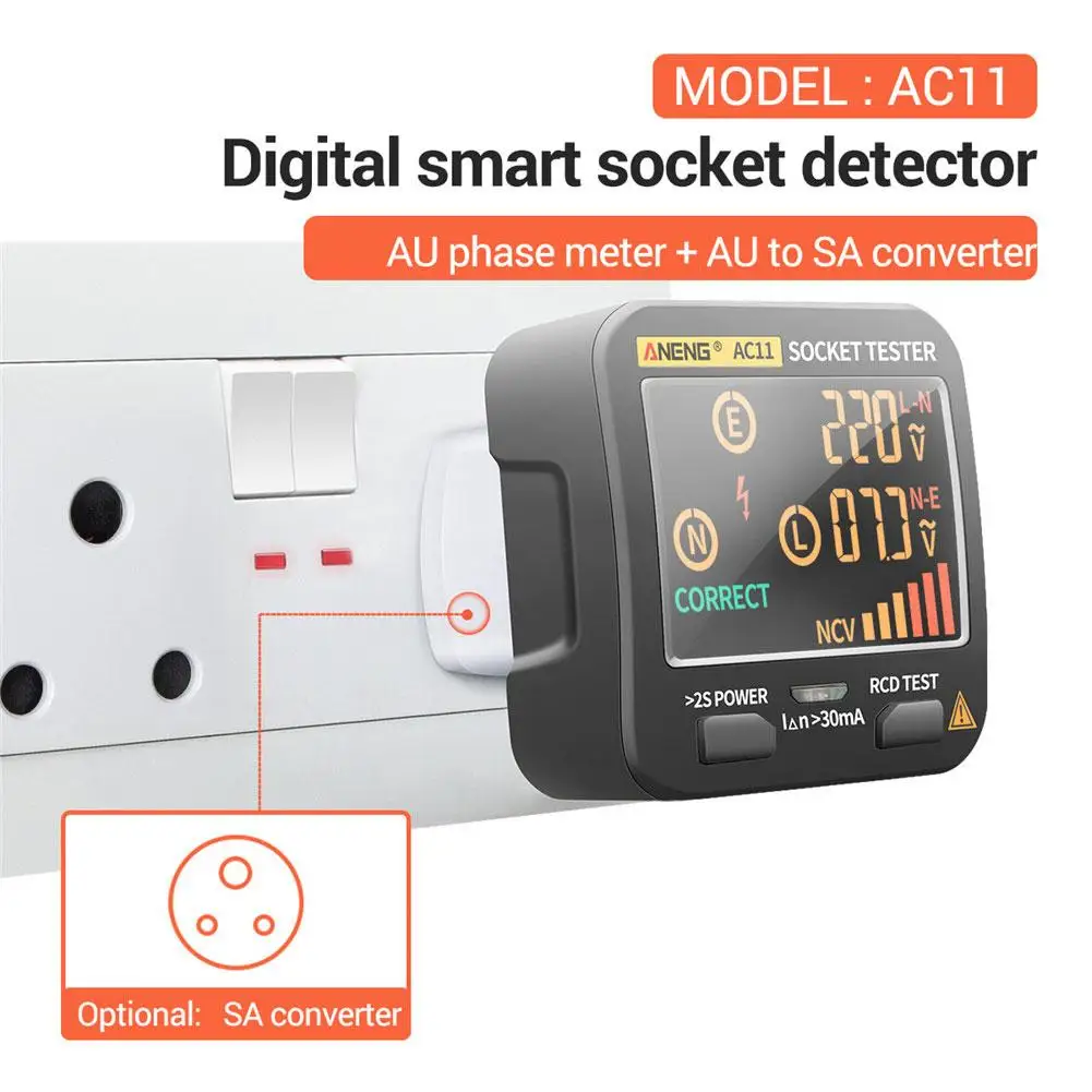 

Цифровой смарт-тестер ANENG AC11, детектор напряжения с вилкой US/UK/EU/AU/SA, нулевая линия, проверка фазы Rcd