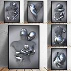 Скандинавские пары, металлическая статуя, настенная Картина на холсте, скульптура для влюбленных, плакат, печать, Настенная картина для гостиной, домашний декор