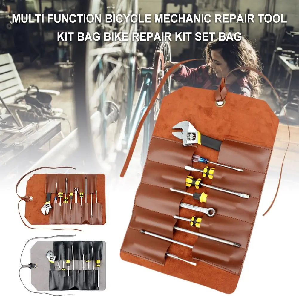 

Leather Multi Function Bicycle Mechanic Repair Tool Kit Bag Screws Nuts Drill Hardware Car Repair Kit Handbag
