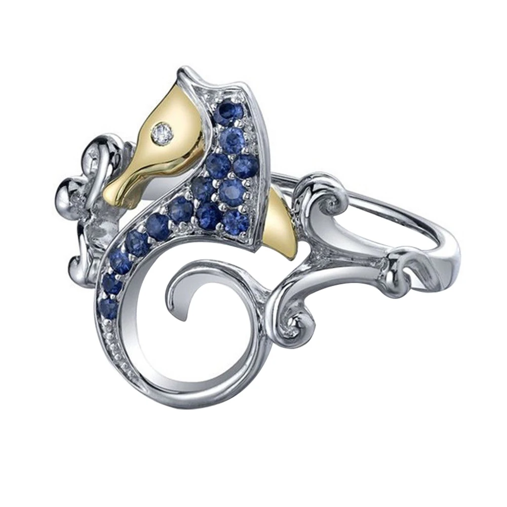 Модное кольцо на палец с голубым горным хрусталем и серебряным покрытием женская