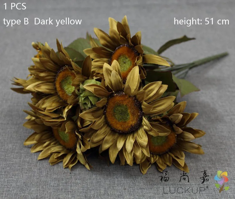 type B Dark yellow 1 шт. 90 см 3 цветочных головки искусственный Подсолнечник шелковые цветы вечерние украшения для дома F411 - Цвет: type B Dark yellow