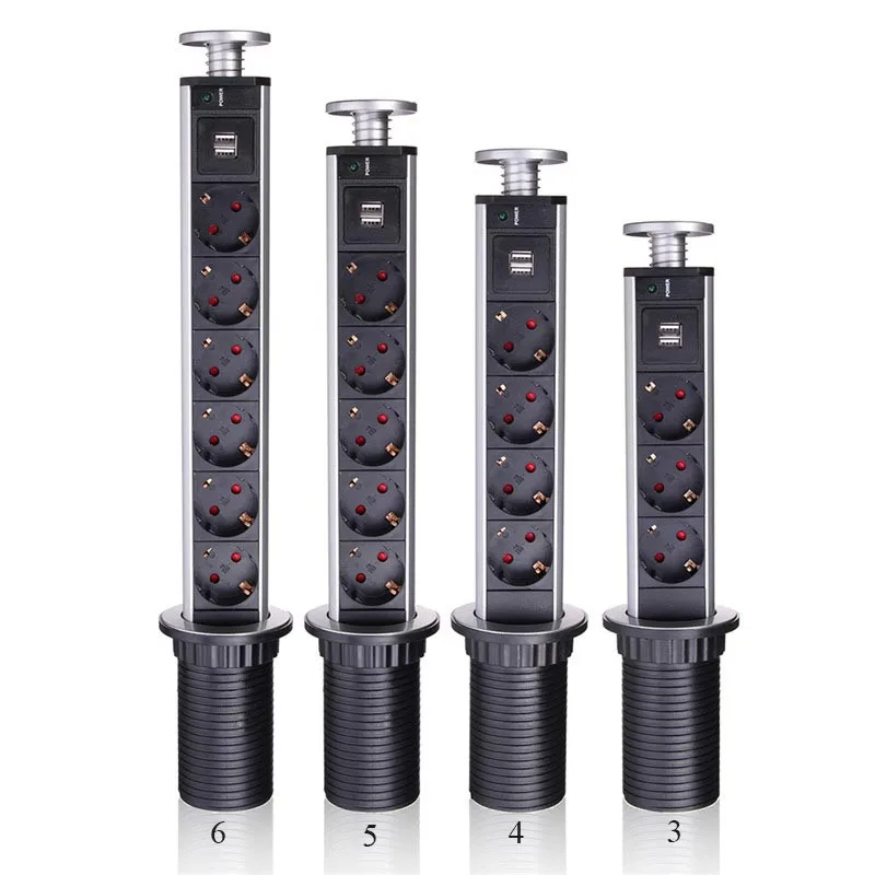 Кухонные Настольные электрические розетки LEORY с европейской вилкой алюминиевая