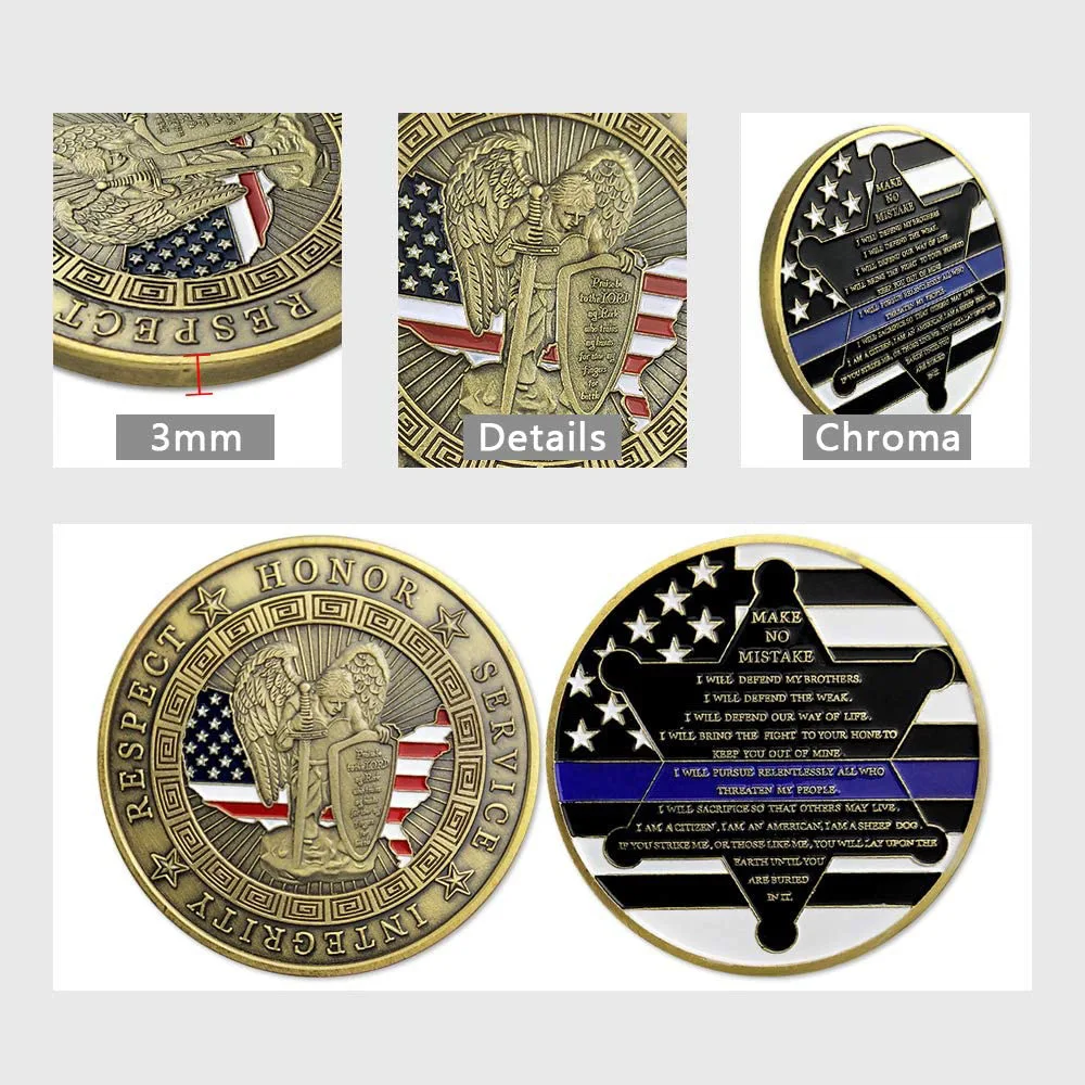 

Integrity St Michael Police Officer Commemorative Coin Honor Medal Service Coin Embossed Metal Craft Badge Gift