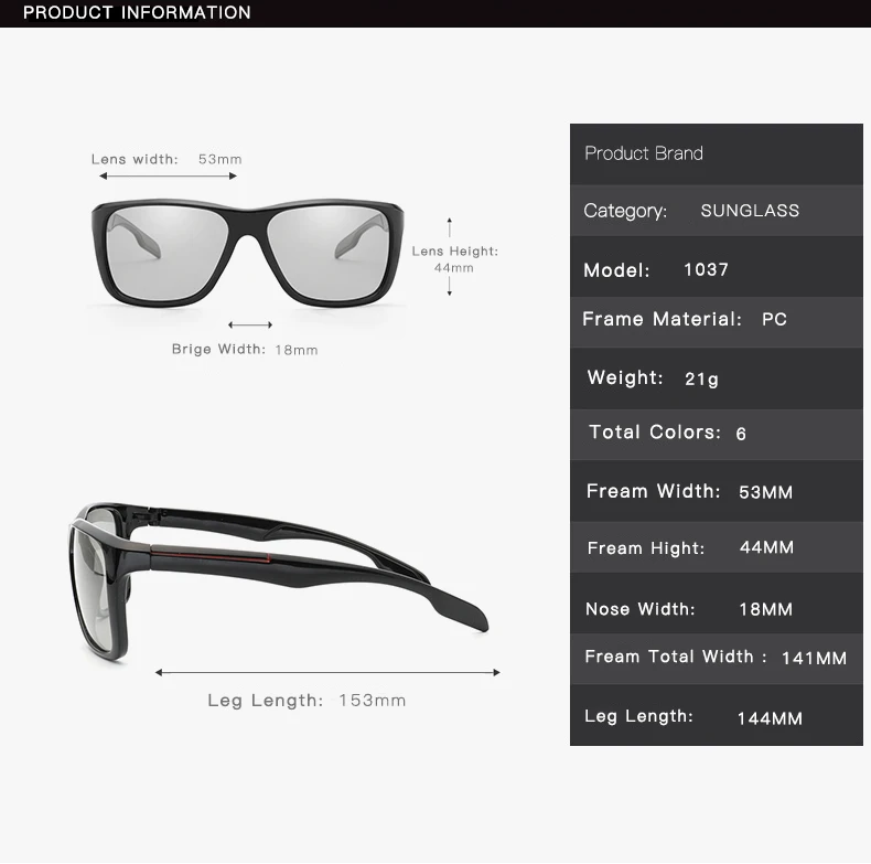 

2021 Photochromic Polarized Sunglasses Men Car Driving Goggles Chameleon Sunglass Male Discoloration Glasses B1037