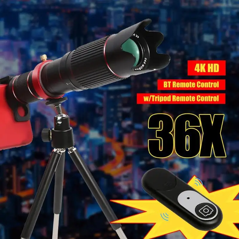4K HD телефон телескоп 36X зум мобильный телеобъектив с штативом и Bluetooth пульт