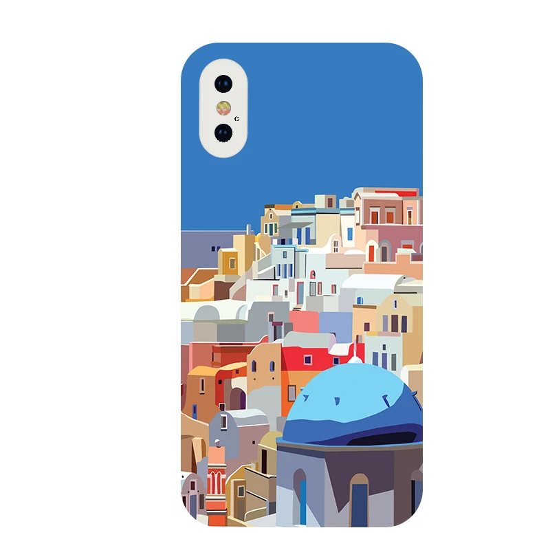 

Santorini Albanian Scenery oil painting phone case for iphone 11 pro max XS 12 mini xr SE2020 6S 8 plus huawei p40 30 back cover