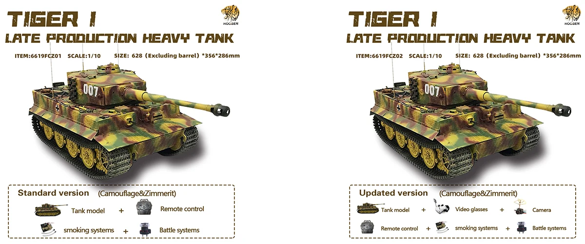 HOOBEN 1:10 RC RTR Танк TigerI позднего производства Wittmann тяжелый танк Второй мировой войны на радиоуправлении полная функция AFV, готов к запуску