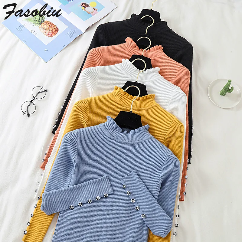 Новый эластичный свитер зимний с высоким воротом женские тонкие свитера Женский