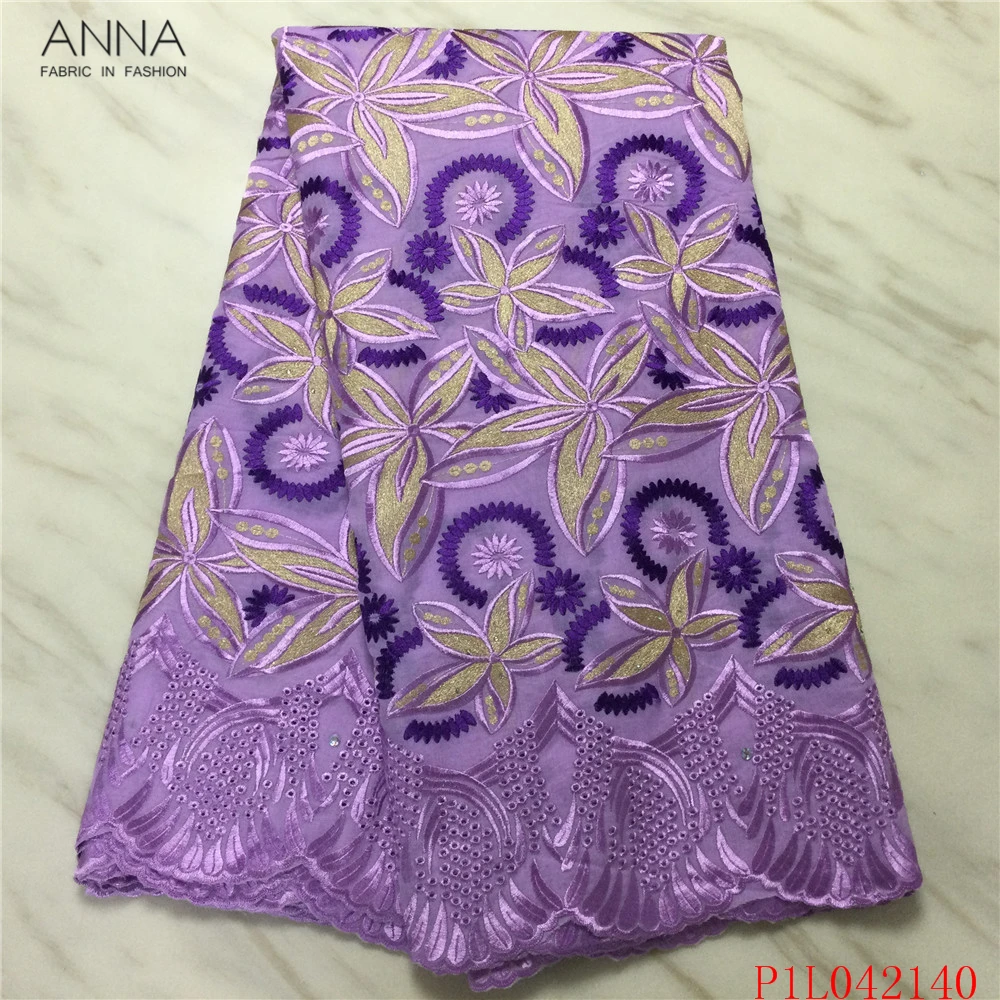 

Anna high quality nigerian dry lace fabric with rhinestones and stones 2021 100% cotton swiss voile laces for sewing party dress