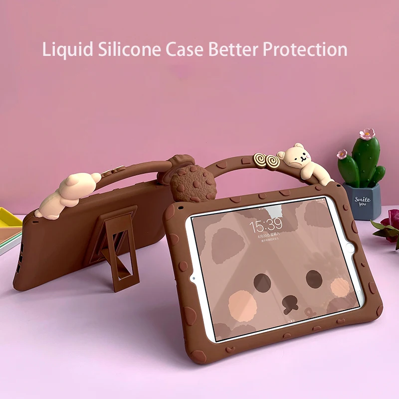 Противоударный мягкий силиконовый чехол для детей с рисунком медведя и печенья |