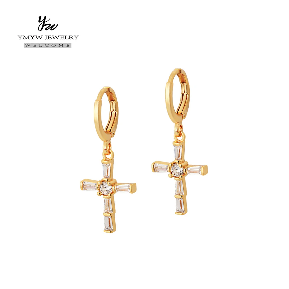 YMYW Модные кубический циркон Медь Серьги Элегантный геометрический крест Длинные
