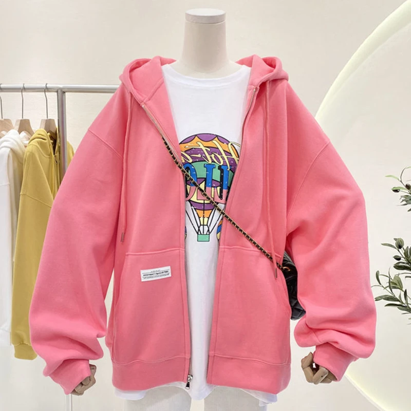 

Women'S Loose Hoodies Sweatshirts Hoodie Pocket Jacket Harajuku Clothing Femme Spring Autumn Hooded Zipper Tops