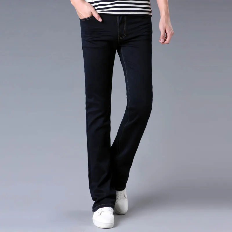 Men Black Blue Boot Cut Flared Jeans Men Korean Style Slim Bootcut Jeans Hommes Mens Skinny Flare Jeans Trouser Cotton