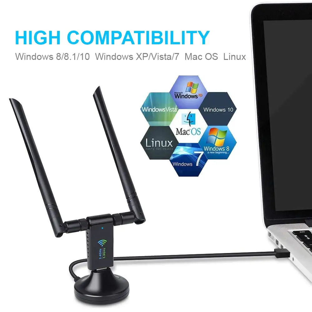 Onvian USB WiFi адаптер 1750 Мбит/с 5dBi 3 0 Беспроводная сетевая карта ключ 2 4 ГГц/5 8 ГГц Wi-Fi