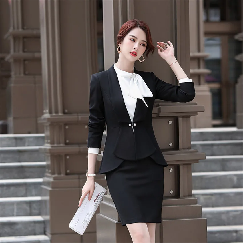 Костюм женский осенне-зимний из блейзера с длинным рукавом и юбки | Женская