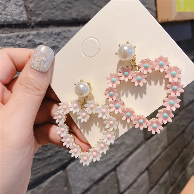 Женские серьги в форме сердца корейские капли с цветком ювелирные аксессуары