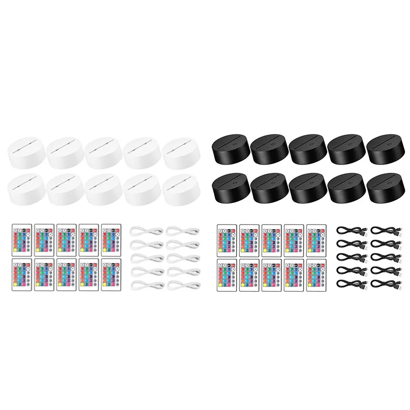 

10 Pack 3D Night LED Light Lamp Base + Remote Control + USB Cable, 16 Colors Light Show Display Stand for Acrylic