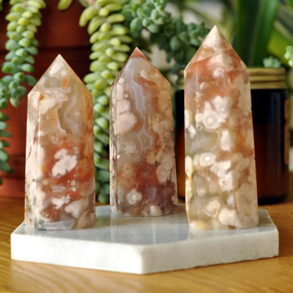 

Розовая вишневая Цветущая Агат кристальная точка Сакура башня Декор медитация душа Исцеление энергия подарок