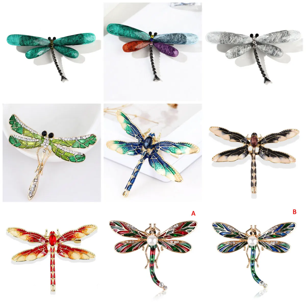 

1PC Crystal Vintage Dragonfly Brooches For Women Large Insect Brooch Pin Fashion Dress Coat Accessories Cute Jewelry