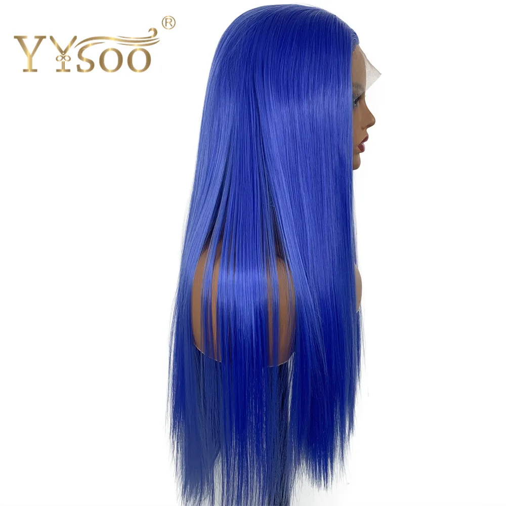YYsoo Synthetic Lace Front Blue Wig13x4 Long Silk Straight Fashion Wig with Free Part High Temperature Replacement Hair | Шиньоны и