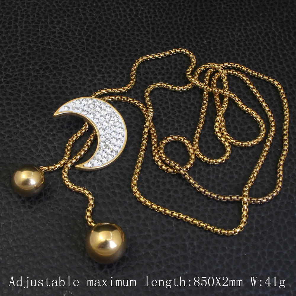 Newest Wholesale Adjustable Long 850mm Stainless Steel Jewelry Fashion Gold Color Sweater Chain Necklace For Women NEIZZAABE |