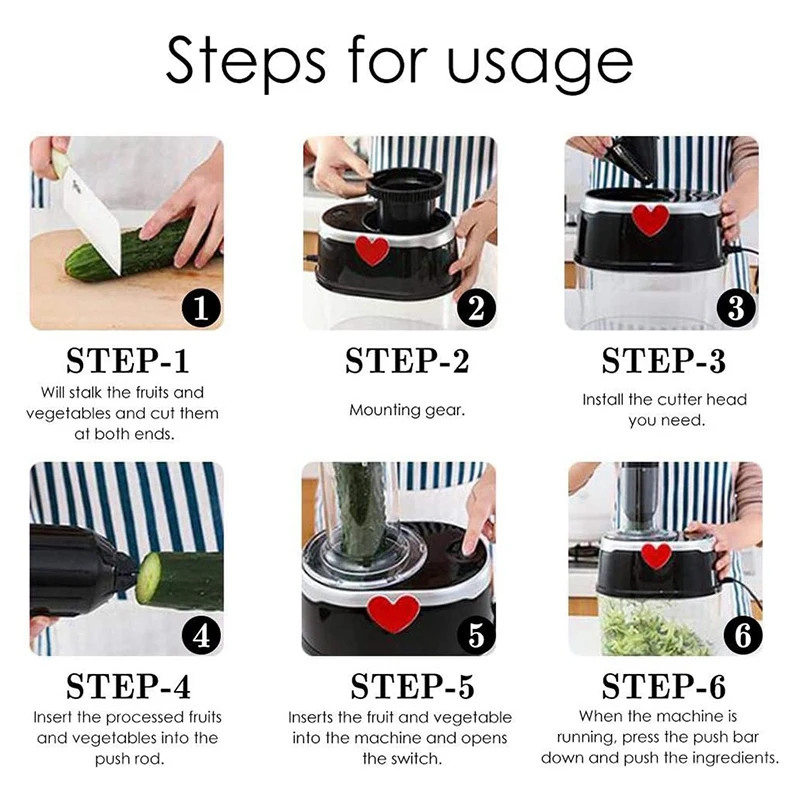 

500W Multifunction Electric Slicer Grater Food Machine Spiral Funnel Potato Cucumber Shredder Vegetable Chopper