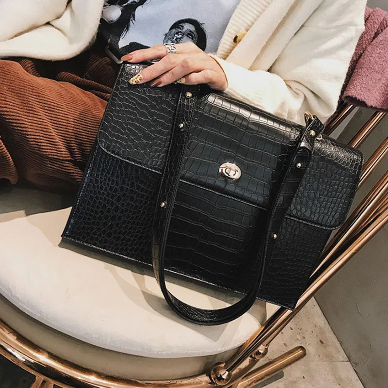 Вместительные женские сумки мессенджеры из кожи аллигатора для женщин шикарные