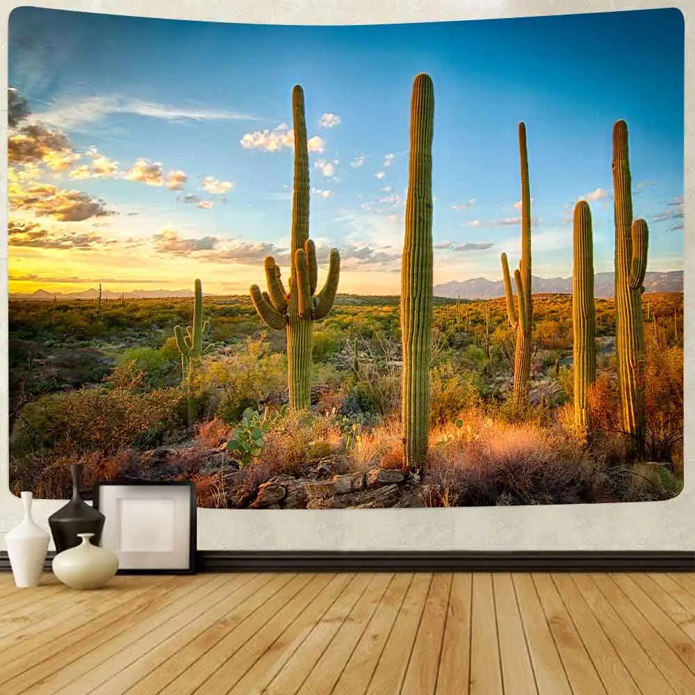 

Simsant Desert Cactus Tapestry Sunflower Forest Mushroom Plants Art Wall Hanging Tapestries for Living Room Decor Banner