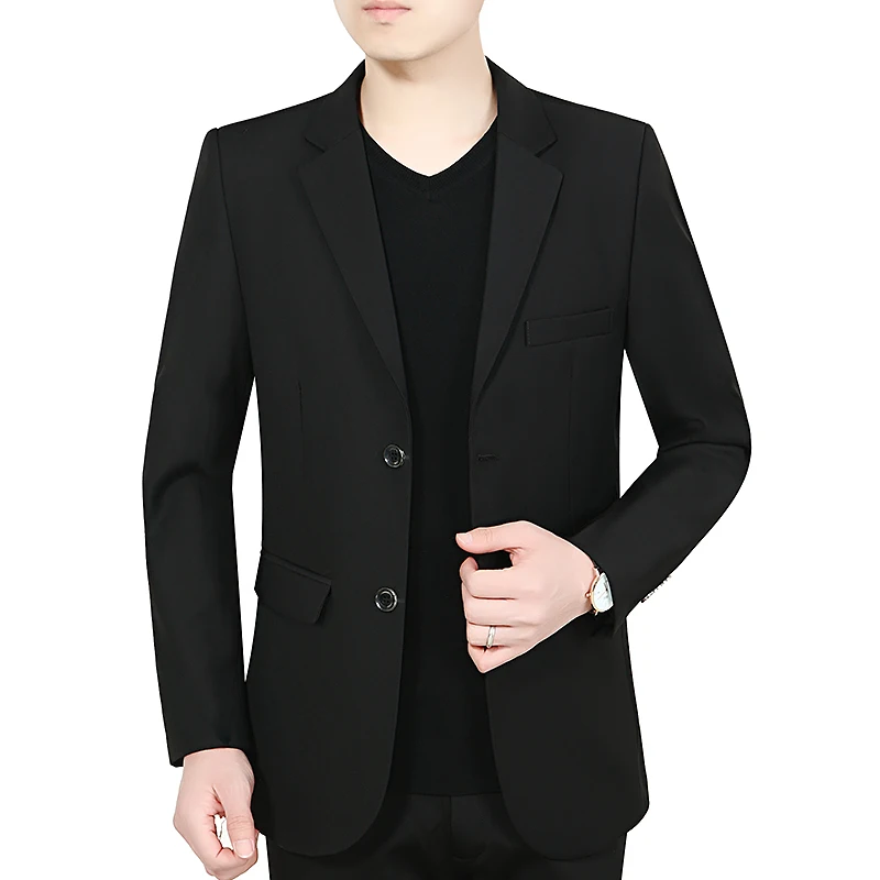 Темно синий черный Блейзер Мужской приталенный шерстяной пиджак мужской деловой