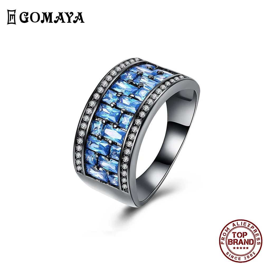 

GOMAYA Blue Pave square Clear Zircon Women Rings Romantic Trendy Simple Style Finger Ring Festival Birthday Gift Fashion Jewelry