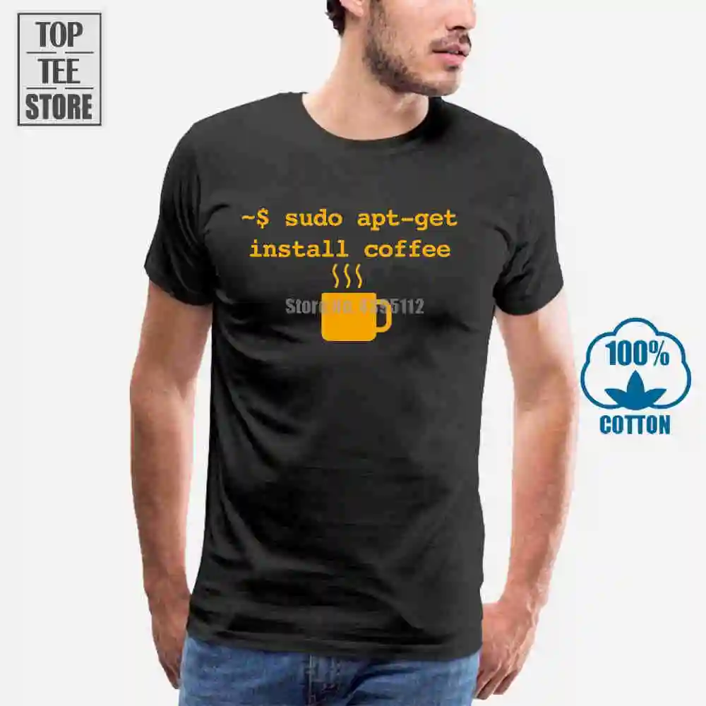 Sudo Apt Get Install Coffee Cup Funny Geek And Nerd Футболка Высокое качество Пользовательские