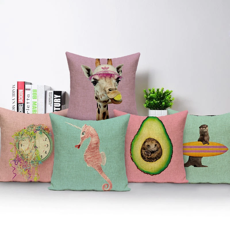 

Nordic Art Style Decor Personality Animal Cushion Cover Flamingo Giraffe Goldfish Print Pillow Covers Sofa Car Throw Pillow Case