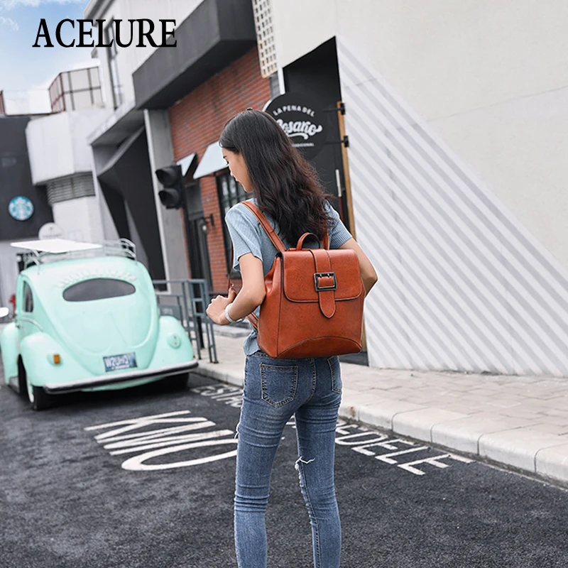 

ACELURE Women Backpacks Bags PU Leather Backpack Small Female Student Bag Packs Korean Fashion Bag Leisure PU Shoulder Bag
